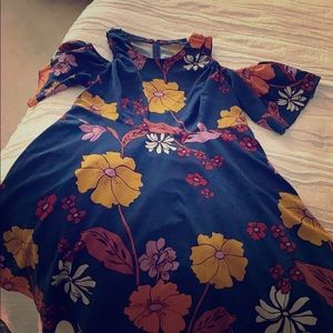Eloquii Floral Print Ruffle Cold Shoulder Dress 16